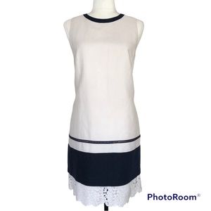 Ann Taylor Loft Linen Cotton Blend Ivory Lace Trimmed Sleeveless Dress Women’s